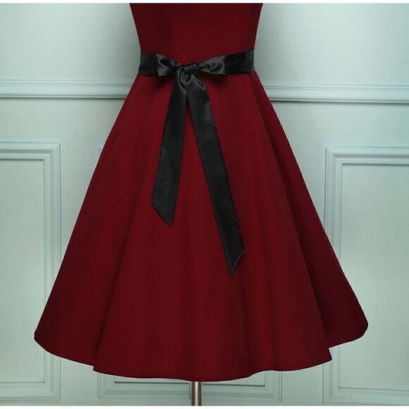 ❤️ Pinup Retro Vintage 1950s 60s Swing Dark Red Rockabilly Dress SIZE M NEW - Picture 4 of 14